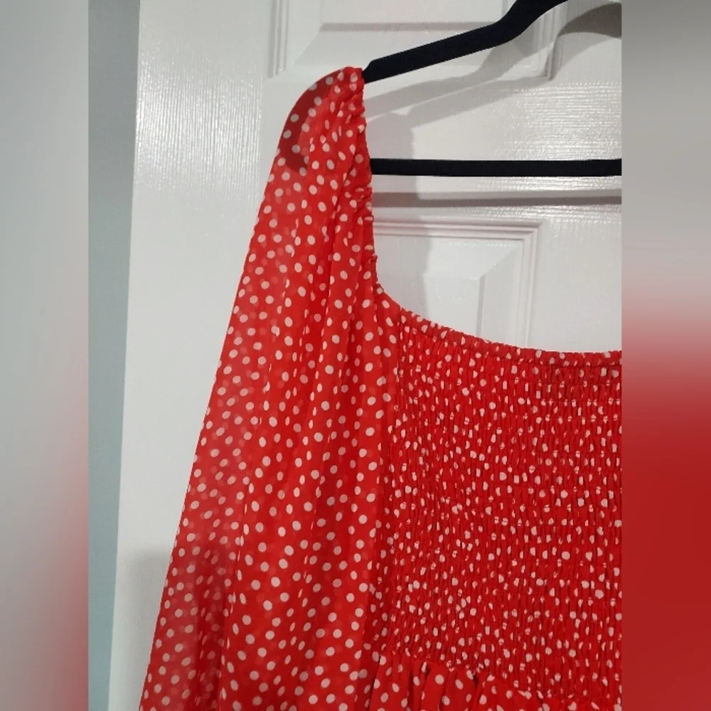 NWOT Eloquii Red & White Polka Dot Twisted Bodice Mini Dress in Size 26 - Picture 9 of 13
